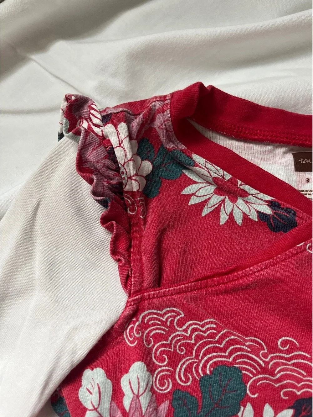 Tea Collection Girls Floral Print Dress with White Sleeves, Size 3